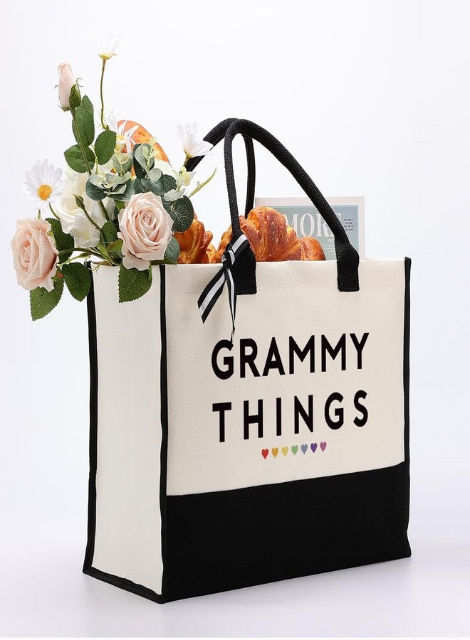 EDCTO Grammy Things Canvas Tote - Novelty Grammy Gift, Cotton Canvas Utility Tote for Shopping & Grocery, Beach Bag, Birthday & Mother's Day Gift - Image 3